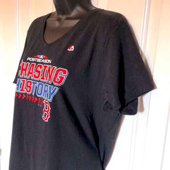 LK NW ⚾️ BLACK 100% COTTON BOSTON RED SOX POST-SEASON V-NECK TSHIRT Women’s 2X - Picture 3 of 5